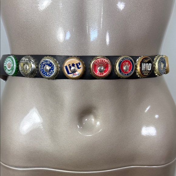 Vintage Black Beer Bottle Cap Accent Belt with Silver Buckle - Picture 2 of 8